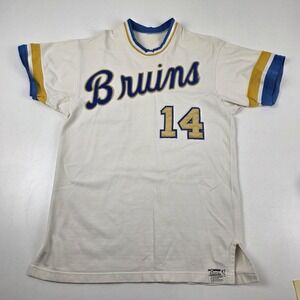 Vintage Bruins Baseball Jersey Mens 42 White Blue Gold Powers Athletic 14